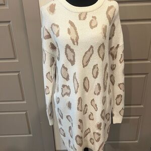Pink Lily Cream and Tan Long Sleeve Dress